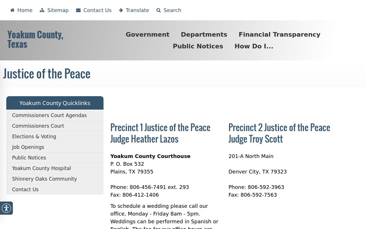 Yoakum County traffic court records Justice Courts contact page