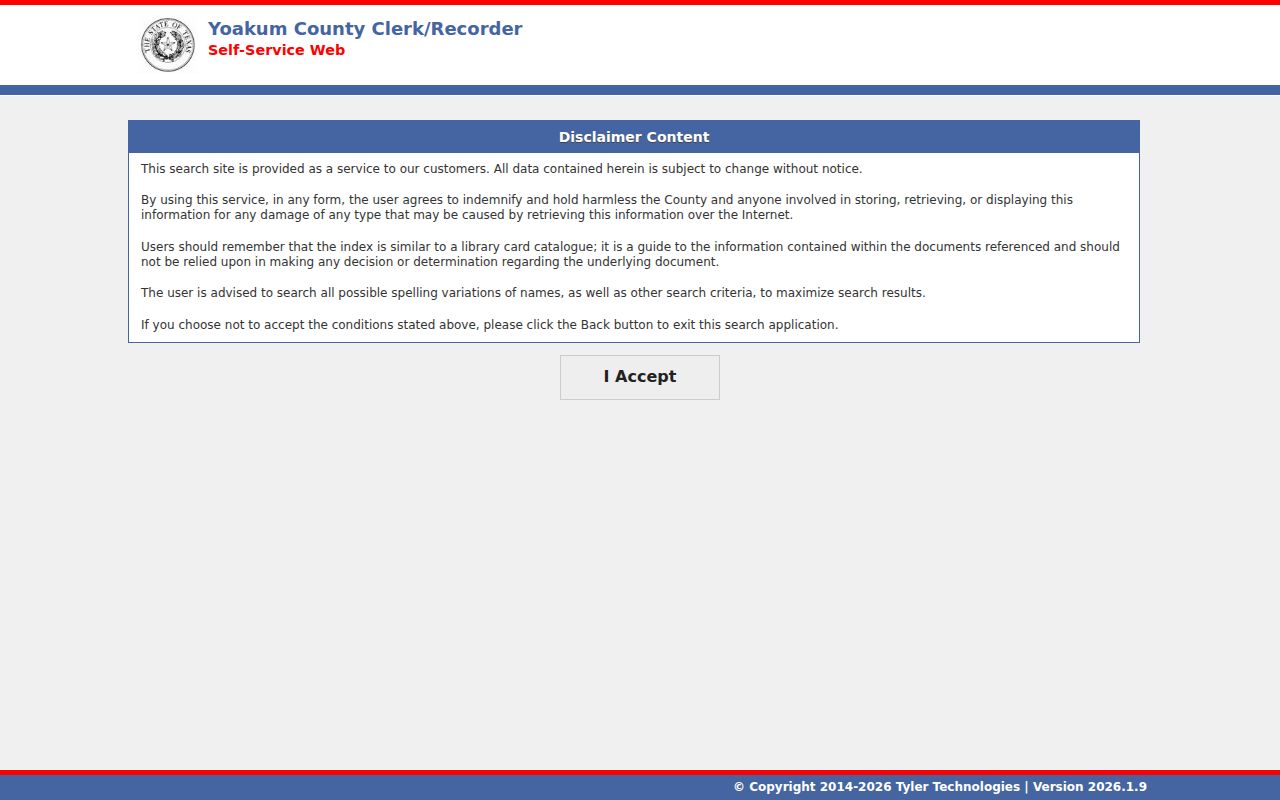 Yoakum County court docket Tyler index disclaimer