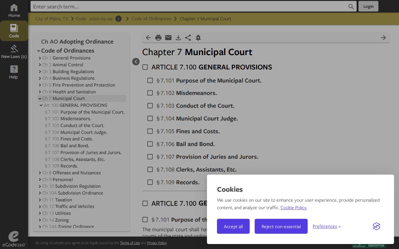 Plains court docket context in the municipal code